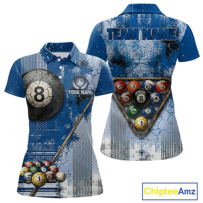 Blue Grey Grunge 8 Ball Pool Shirts Custom Women Billiard Pool Shirts Rack Billiard Team Jerseys NYN2976