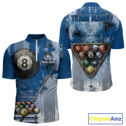 Blue Grey Grunge 8 Ball Pool Shirts Custom Men Billiard Pool Shirts Rack Billiard Team Jerseys NYN2976