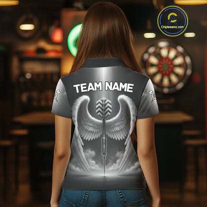 Grey Silver Wings Dartboard & Arrow Custom Women Darts Polo Shirt Outfits Dart Jerseys NYN1858