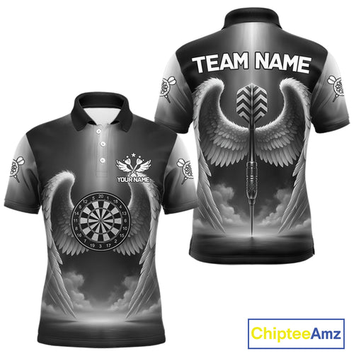 Grey Silver Wings Dartboard & Arrow Custom Men Darts Polo Shirt Outfits Dart Jerseys NYN1858