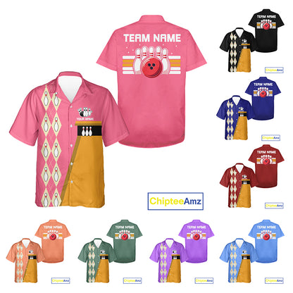 Multi-Color Retro Bowling Hawaiian Shirt Custom Argyle Jersey Vintage Bowling Button Down Shirt NYN4404