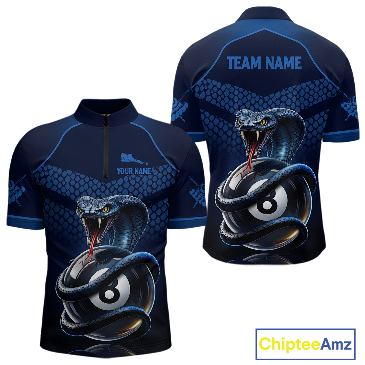 Personalized Funny 8 Ball Pool Cobra Snake Billiard Shirts For Men Billiard Polo & 1/4-Zip Jerseys NYN2988