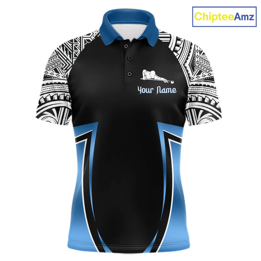 Blue Tribal 8 Ball Billiard Shirt For Men Personalized Tribal Pool Polo & 1/4-Zip Team Jersey NYN2984