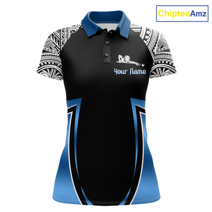 Blue Tribal 8 Ball Billiard Shirt For Women Personalized Tribal Pool Polo & 1/4-Zip Team Jersey NYN2984
