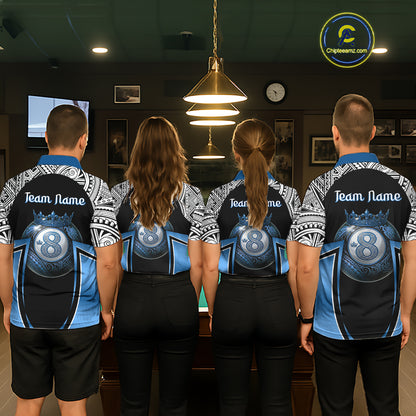 Blue Tribal 8 Ball Billiard Shirt For Men Personalized Tribal Pool Polo & 1/4-Zip Team Jersey NYN2984