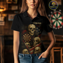 Load image into Gallery viewer, Custom Grunge Skull Dartboard Patriotic Dart Women Polo Shirt US Flag Dart Jerseys NYN1562