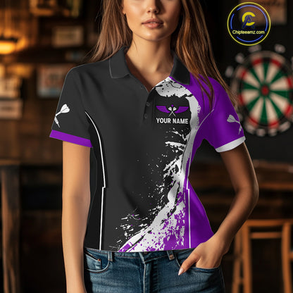 Purple Fiery Rooster Fury Dart Arrow Women Funny Darts Polo Shirt Custom Name Darts Jersey NYN2112
