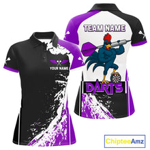 Load image into Gallery viewer, Purple Fiery Rooster Fury Dart Arrow Women Funny Darts Polo Shirt Custom Name Darts Jersey NYN2112