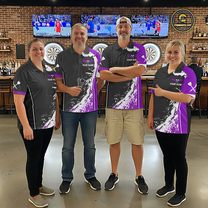 Purple Fiery Rooster Fury Dart Arrow Women Funny Darts Polo Shirt Custom Name Darts Jersey NYN2112