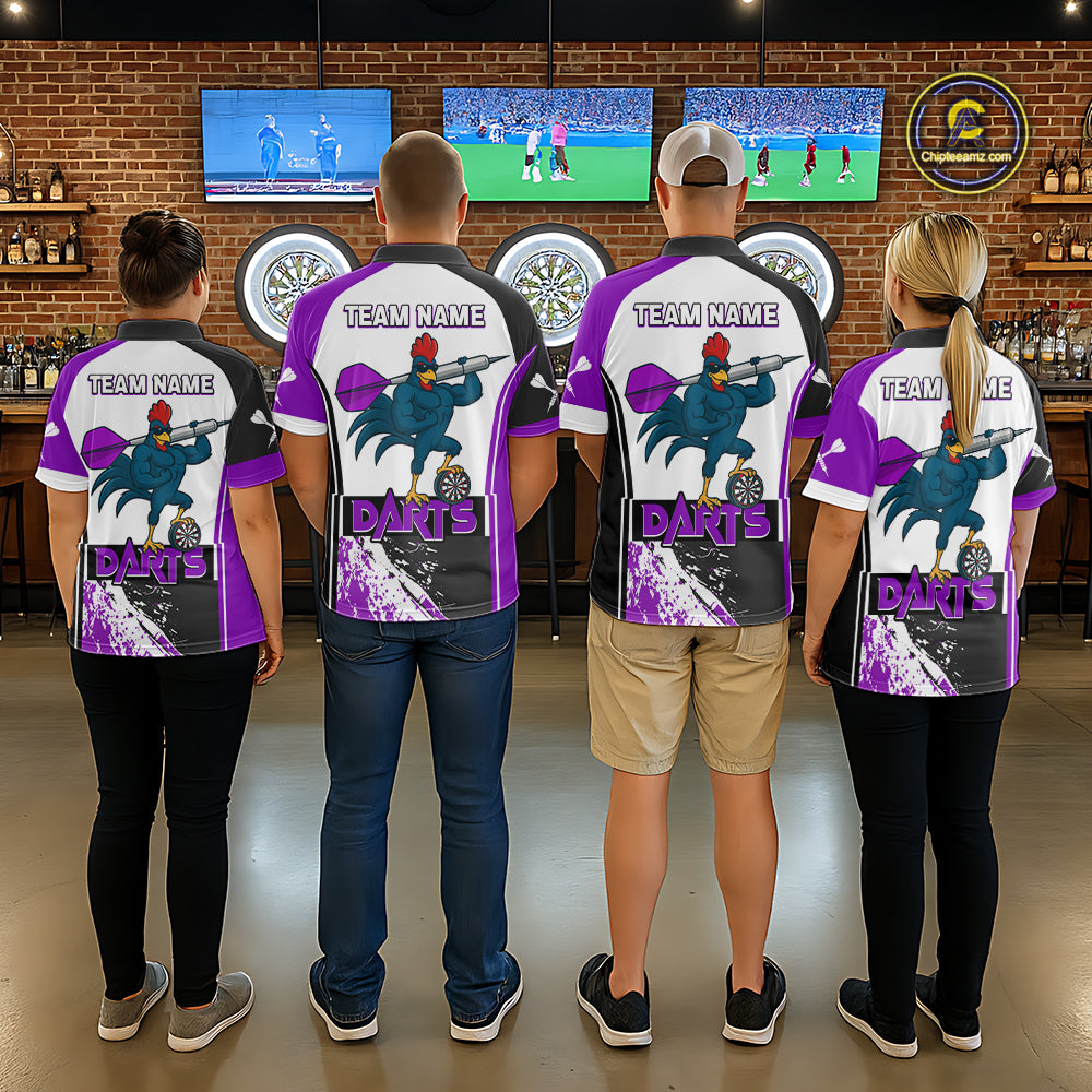 Purple Fiery Rooster Fury Dart Arrow Women Funny Darts Polo Shirt Custom Name Darts Jersey NYN2112
