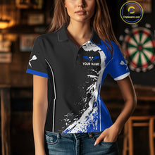 Load image into Gallery viewer, Blue Fiery Rooster Fury Dart Arrow Women Funny Darts Polo Shirt Custom Name Darts Jersey NYN2113