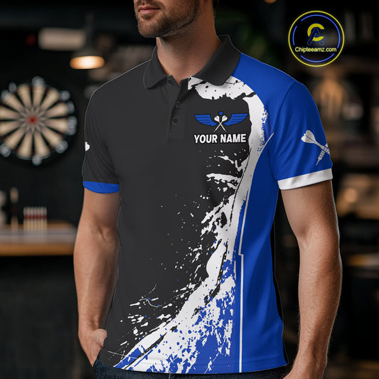 Blue Fiery Rooster Fury Dart Arrow Men Funny Darts Polo Shirt Custom Name Darts Jersey NYN2113