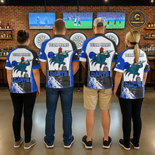 Load image into Gallery viewer, Blue Fiery Rooster Fury Dart Arrow Women Funny Darts Polo Shirt Custom Name Darts Jersey NYN2113