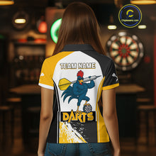 Load image into Gallery viewer, Yellow Fiery Rooster Fury Dart Arrow Women Funny Darts Polo Shirt Custom Name Darts Jersey NYN2114