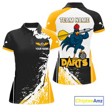 Load image into Gallery viewer, Yellow Fiery Rooster Fury Dart Arrow Women Funny Darts Polo Shirt Custom Name Darts Jersey NYN2114