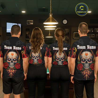Skull Tribal Ball Pool Women Billiard Polo & 1/4-Zip Shirts Custom Flame 8 Ball Billiard Attire NYN2389