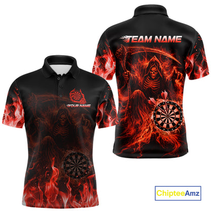 Custom Red Flaming Grim Reaper Dartboard Men Dart Polo Shirt Personalized Skull Dart Team Jerseys NYN2774