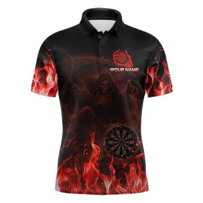 Custom Red Flaming Grim Reaper Dartboard Men Dart Polo Shirt Personalized Skull Dart Team Jerseys NYN2774