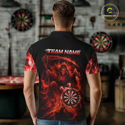 Custom Red Flaming Grim Reaper Dartboard Men Dart Polo Shirt Personalized Skull Dart Team Jerseys NYN2774