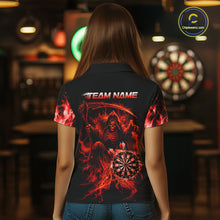 Load image into Gallery viewer, Custom Red Flaming Grim Reaper Dartboard Women Dart Polo Shirt Personalized Skull Dart Team Jerseys NYN2774