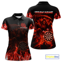 Load image into Gallery viewer, Custom Red Flaming Grim Reaper Dartboard Women Dart Polo Shirt Personalized Skull Dart Team Jerseys NYN2774