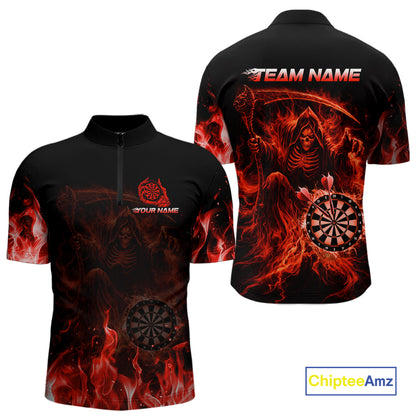 Custom Red Flaming Grim Reaper Dartboard Men Dart Polo Shirt Personalized Skull Dart Team Jerseys NYN2774