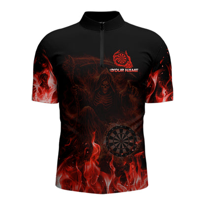 Custom Red Flaming Grim Reaper Dartboard Men Dart Polo Shirt Personalized Skull Dart Team Jerseys NYN2774