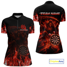 Load image into Gallery viewer, Custom Red Flaming Grim Reaper Dartboard Women Dart Polo Shirt Personalized Skull Dart Team Jerseys NYN2774