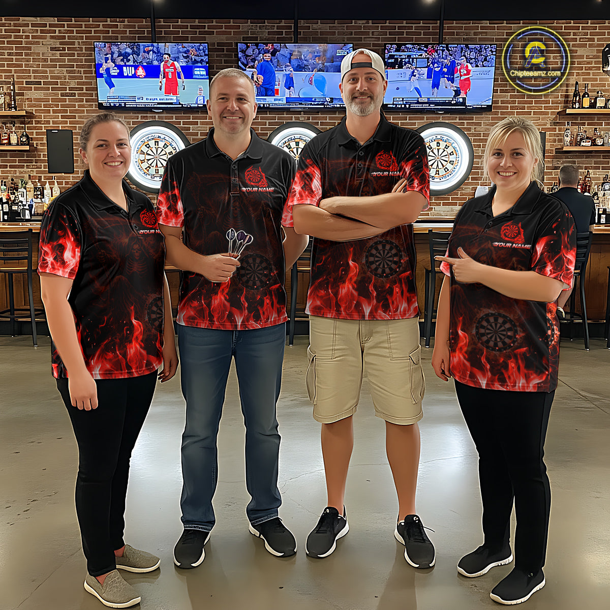 Custom Red Flaming Grim Reaper Dartboard Women Dart Polo Shirt Personalized Skull Dart Team Jerseys NYN2774
