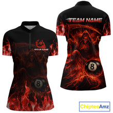 Load image into Gallery viewer, Custom Red Flaming Grim Reaper 8 Ball Billiard Pool Shirts For Women Bowling Polo &amp; 1/4-Zip Jersey NYN2775