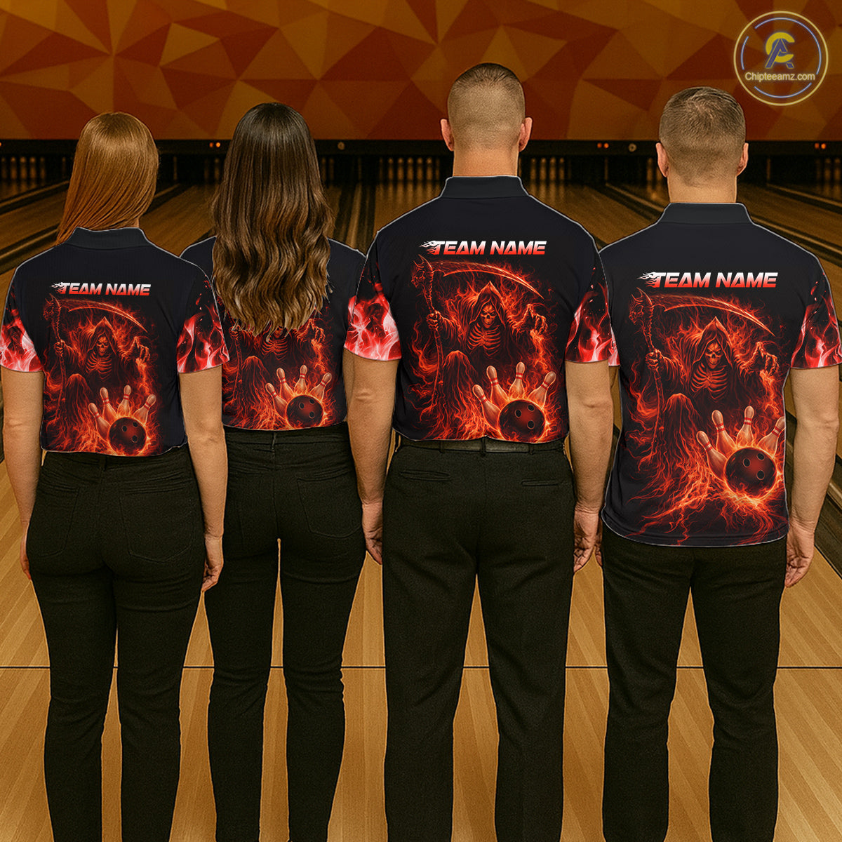 Personalized Red Flaming Grim Reaper Bowling Team Shirts For Women Bowling Polo & 1/4-Zip Jersey NYN2776