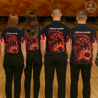 Personalized Red Flaming Grim Reaper Bowling Team Shirts For Women Bowling Polo & 1/4-Zip Jersey NYN2776