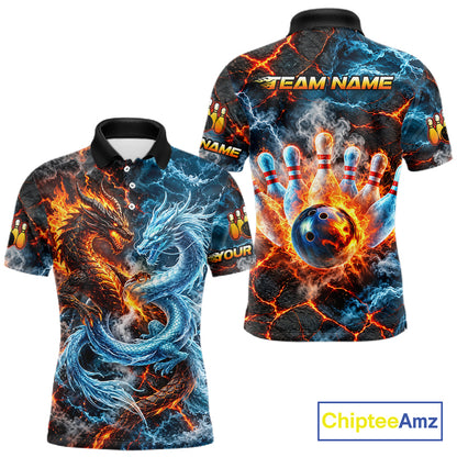 Dragon Bowling Polo 1/4-Zip Shirt For Men Custom Fire Ice Dragon Bowling Jersey Bowling Tournament Gift NYN4744