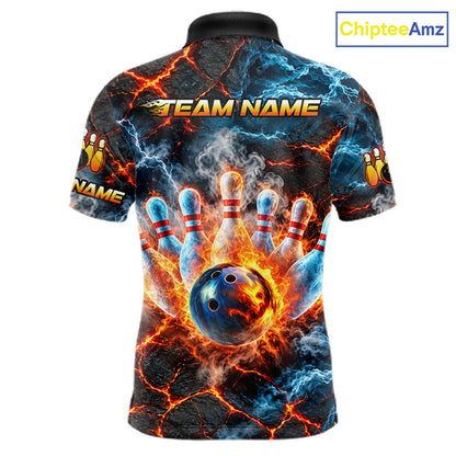 Dragon Bowling Polo 1/4-Zip Shirt For Men Custom Fire Ice Dragon Bowling Jersey Bowling Tournament Gift NYN4744