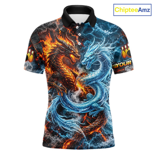 Dragon Bowling Polo 1/4-Zip Shirt For Men Custom Fire Ice Dragon Bowling Jersey Bowling Tournament Gift NYN4744