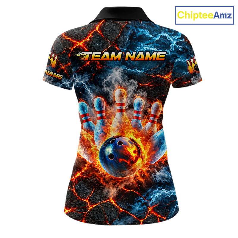 Dragon Bowling Polo 1/4-Zip Shirt For Women Custom Fire Ice Dragon Bowling Jersey Bowling Tournament Gift NYN4744