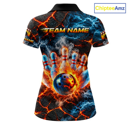 Dragon Bowling Polo 1/4-Zip Shirt For Women Custom Fire Ice Dragon Bowling Jersey Bowling Tournament Gift NYN4744