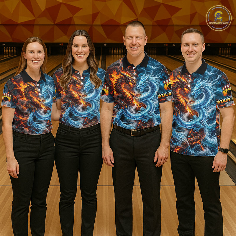 Dragon Bowling Polo 1/4-Zip Shirt For Men Custom Fire Ice Dragon Bowling Jersey Bowling Tournament Gift NYN4744