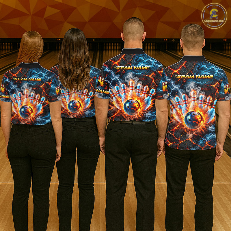 Dragon Bowling Polo 1/4-Zip Shirt For Men Custom Fire Ice Dragon Bowling Jersey Bowling Tournament Gift NYN4744