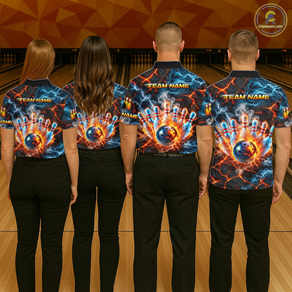 Dragon Bowling Polo 1/4-Zip Shirt For Men Custom Fire Ice Dragon Bowling Jersey Bowling Tournament Gift NYN4744