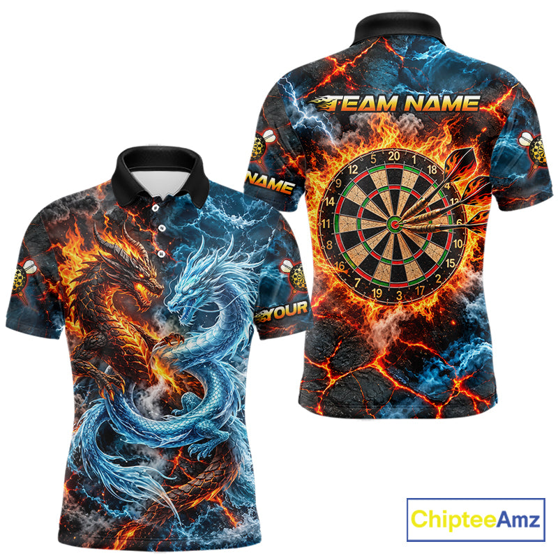 Dragon Dartboard Polo 1/4-Zip Shirt For Men Custom Fire Ice Dragon Darts Jersey Darts Tournament Gift NYN4745