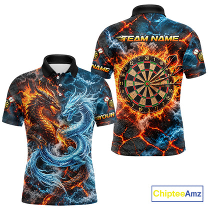 Dragon Dartboard Polo 1/4-Zip Shirt For Men Custom Fire Ice Dragon Darts Jersey Darts Tournament Gift NYN4745