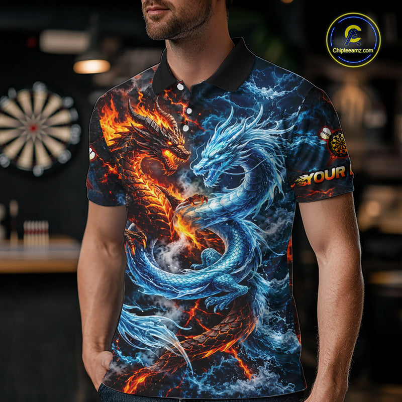 Dragon Dartboard Polo 1/4-Zip Shirt For Men Custom Fire Ice Dragon Darts Jersey Darts Tournament Gift NYN4745