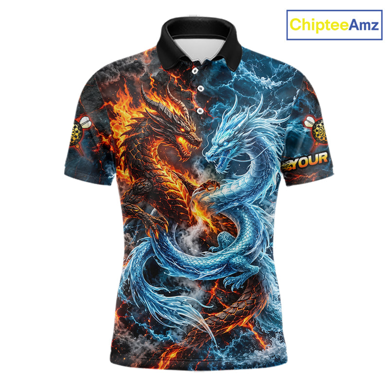 Dragon Dartboard Polo 1/4-Zip Shirt For Men Custom Fire Ice Dragon Darts Jersey Darts Tournament Gift NYN4745