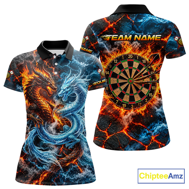 Dragon Dartboard Polo 1/4-Zip Shirt For Women Custom Fire Ice Dragon Darts Jersey Darts Tournament Gift NYN4745