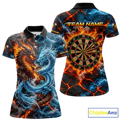 Dragon Dartboard Polo 1/4-Zip Shirt For Women Custom Fire Ice Dragon Darts Jersey Darts Tournament Gift NYN4745