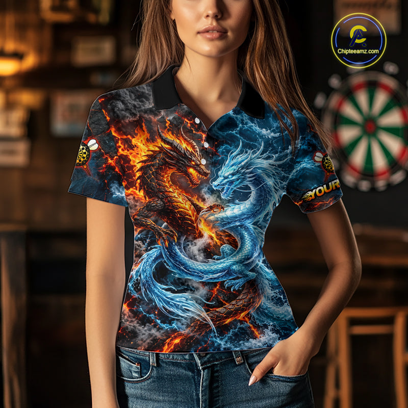 Dragon Dartboard Polo 1/4-Zip Shirt For Women Custom Fire Ice Dragon Darts Jersey Darts Tournament Gift NYN4745