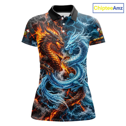 Dragon Dartboard Polo 1/4-Zip Shirt For Women Custom Fire Ice Dragon Darts Jersey Darts Tournament Gift NYN4745