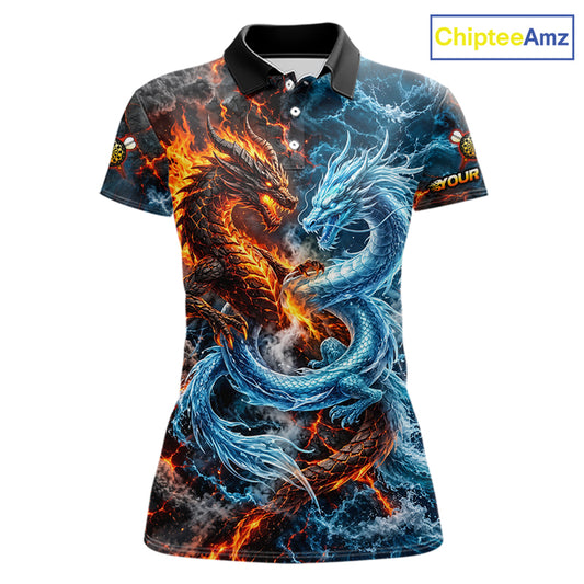 Dragon Dartboard Polo 1/4-Zip Shirt For Women Custom Fire Ice Dragon Darts Jersey Darts Tournament Gift NYN4745