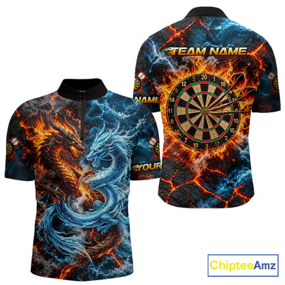 Dragon Dartboard Polo 1/4-Zip Shirt For Men Custom Fire Ice Dragon Darts Jersey Darts Tournament Gift NYN4745